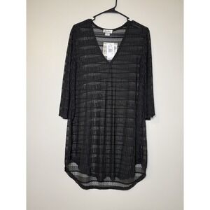 Jordan Taylor Knit Tunic Swim Coverup Dress Black V-Neck Large NEW